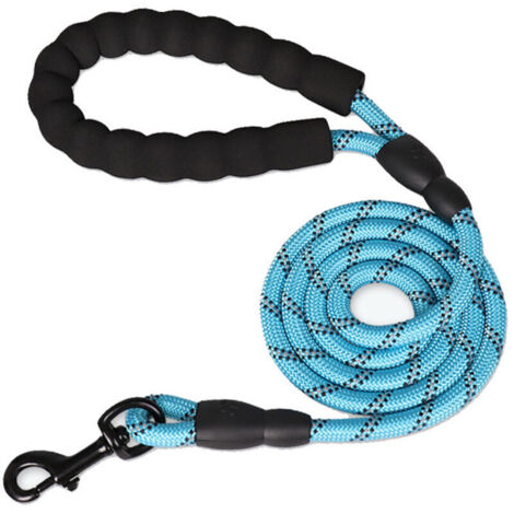 Laisse bleue pour chien de 3 mètres de long x 1,0 cm d'épaisseur avec poignée rembourrée adaptée à la promenade du chien en extérieur