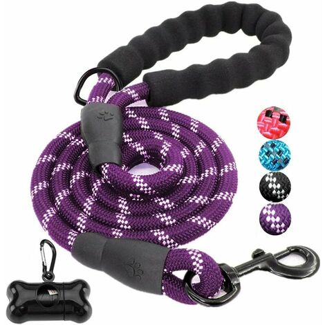 Laisse Chien, 1,5 m Corde Laisse pour Chien 100% Nylon avec Poignée Rembourrée Confortable et Nuit Fils Hautement Réfléchissant Convient à Tous Les Chiens (Violet)，HANBING