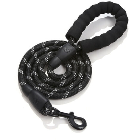 Laisse Chien, 150cm Durable Laisse Chien avec Poignée Double et Fils Réfléchissants pour Chiens Petits Moyens et Grands Marche et Courir (Noir)