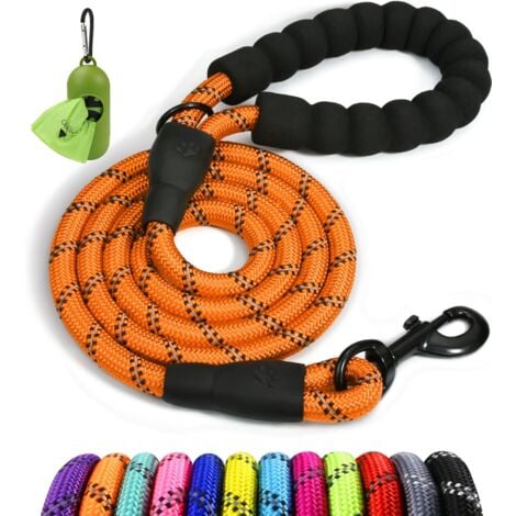 YOZHIQU Laisse Chien Corde, Laisse pour Chien en Nylon avec Poignée Rembourrée Douce et des Fils réfléchissants, 1,5 m Laisse Forte pour Chien pour Chiens de Moyenne et Grande Taille, Orange