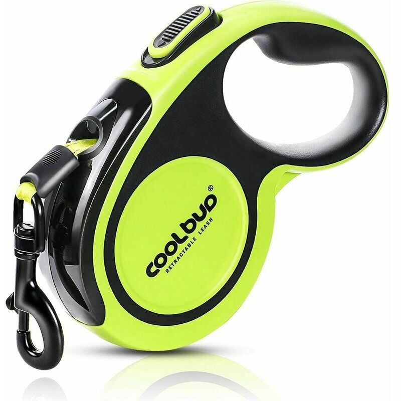 Laisse Chien Enrouleur pour Gros Chien Jusqu'à 50kg, Ruban en Nylon Solide Extensible à 5M, Rétractable avec Coutures réfléchissantes Lumineuses,