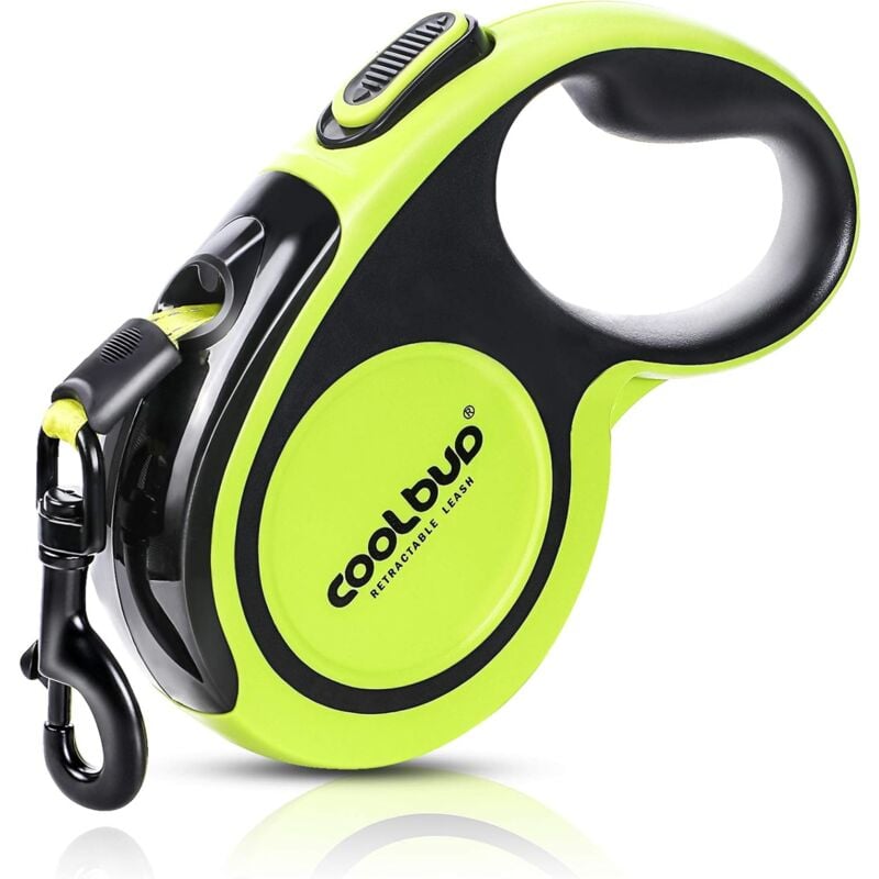 Laisse Chien Enrouleur pour Gros Chien Jusqu'à 50kg, Ruban en Nylon Solide Extensible à 5M, Rétractable avec Coutures réfléchissantes Lumineuses,