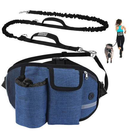 Laisse Chien Laisse Mains Libres Chien Jusqu'à 110kg Absorption de Choc, Confortable, Couture Réfléchissante, Idéal pour Course à Pied, Jogging et Marche (Bleu)