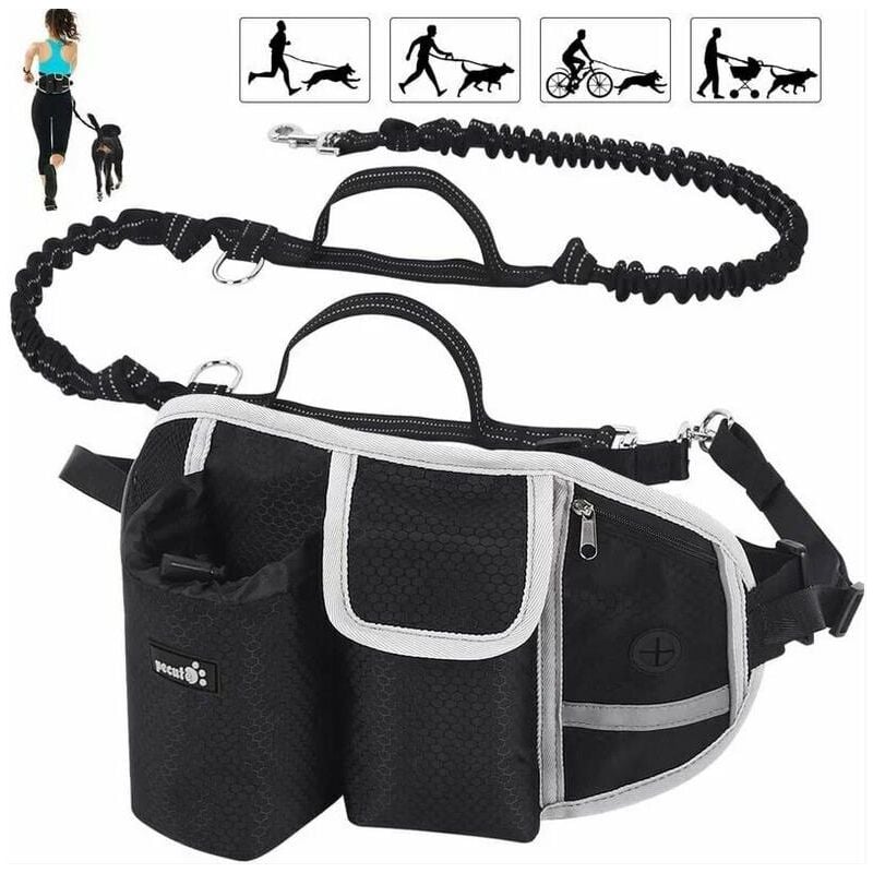 Laisse Chien Laisse Mains Libres Chien Jusqu'à 110kg Absorption de Choc, Confortable, Couture Réfléchissante, Idéal pour Course à Pied, Jogging et
