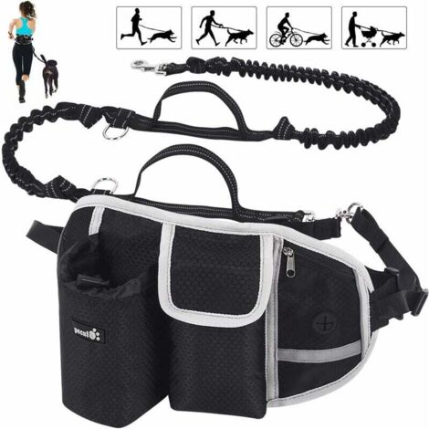 Laisse Chien Laisse Mains Libres Chien Jusqu'à 110kg Absorption de Choc, Confortable, Couture Réfléchissante, Idéal pour Course à Pied, Jogging et Marche (Noir)