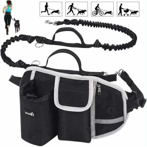 Laisse Chien Laisse Mains Libres Chien Jusqu'à 110kg Absorption de Choc, Confortable, Couture Réfléchissante, Idéal pour Course à Pied, Jogging et Marche (Noir)
