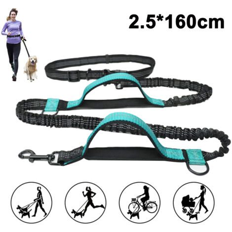 Laisse Chien Mains Libres - Ceinture Réglable 70-120 cm - Double Élastique Extensible Jusqu’à 260 cm - Bande Réfléchissante - Pour Jogging Marche Randonnée - 1 Pièce