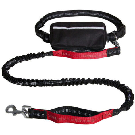 Laisse Chien pour Courir Laisse Mains Libres Chien Kit de Laisse de Chien Courir Laisse pour Chien Ceinture Laisse Anti Traction avec Sac Ceinture Poignée Couture(Rouge)