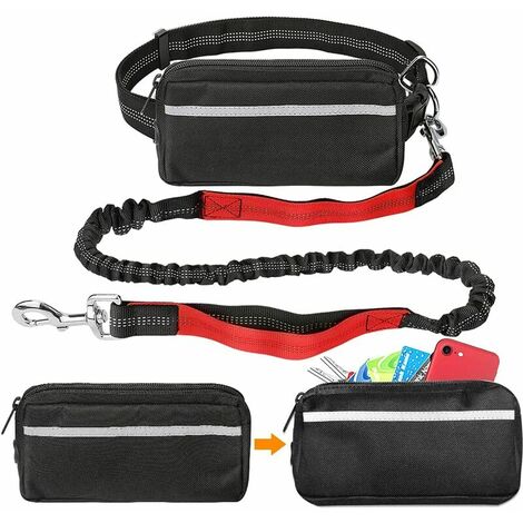 Laisse Chien pour Courir Upkey Laisse Mains Libres Chien Kit de Laisse de Chien Courir Laisse pour Chien Ceinture Canicross Laisse Anti Traction avec Sac Ceinture Poignée Couture Réfléchissante, Rouge