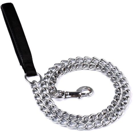 Laisse de chien en métal solide, chaîne de laisse anti-mâcher pour animaux de compagnie de 1,2 m avec poignée rembourrée douce, adaptée aux chiens de taille moyenne (3,0 mm 1,2 m) 1pc
