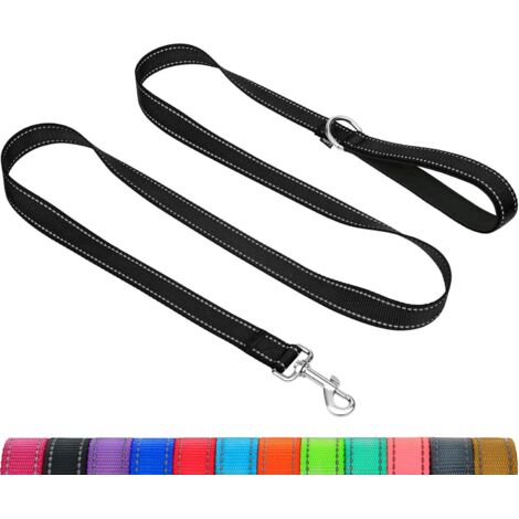 Laisse de Dressage réfléchissante pour Chien, poignée rembourrée en néoprène et Crochet en métal, 1.8m x 2.0cm Laisse en Nylon pour Petits Chiens, Noir