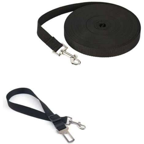 Laisse de sécurité courte, compatible avec les ceintures de sécurité et les laisses de voiture (10 m, noire), laisse de dressage pour chien avec poignée, laisse longue, sangle en nylon, mains libres