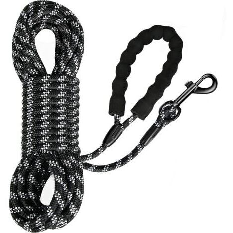 Laisse de Traction et Dressage pour Chiens, Avec Dragonne Stable, Crochet à Mousqueton 360°, Réflecteurs (Noir, 20M)