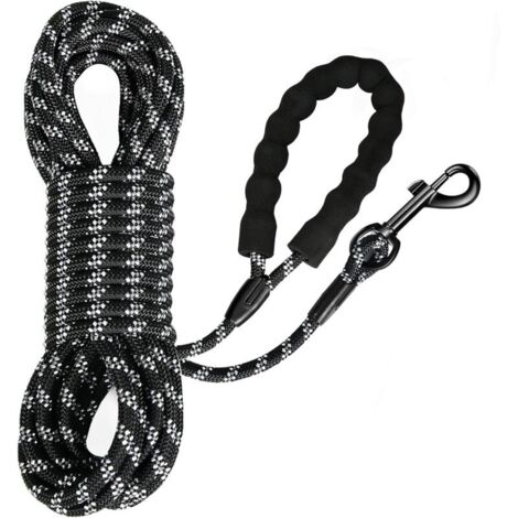 Laisse de Traction et Dressage pour Chiens, Grands et Petits, Avec Dragonne Stable, Crochet à Mousqueton 360°, Réflecteurs (Noir, 15M)