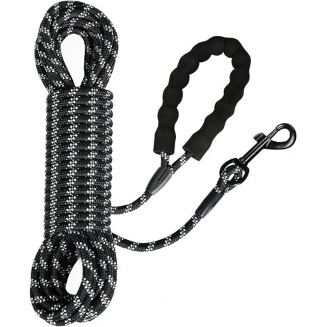 Laisse de Traction pour Chiens, Laisse de Dressage pour Grands et Petits Chiens, Laisse pour Chiens avec dragonne Stable, Crochet à Mousqueton 360°, réflecteurs (Noir-0.8cm, 10M)
