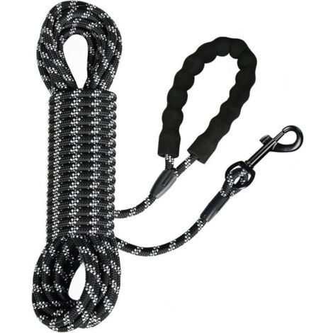Laisse de Traction pour Chiens, Laisse de Dressage pour Grands et Petits Chiens, Laisse pour Chiens avec dragonne Stable, Crochet à Mousqueton 360°, réflecteurs (Noir-0.8cm, 10M)