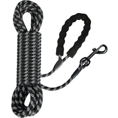 Laisse de Traction pour Chiens, Laisse de Dressage pour Grands et Petits Chiens, Laisse pour Chiens avec dragonne Stable, Crochet à Mousqueton 360°, réflecteurs (Noir-0.8cm, 10M)