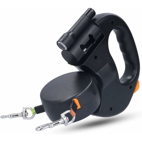 CSPARKV Laisse Double pour 2 Chiens,Laisse Chien Enrouleur pour Chien Jusqu'à 25kg/55 lb,Ruban en Nylon Solide Extensible à 3M, avec Coutures réfléchissantes Lumineuses,360º sans Enchevêtrement