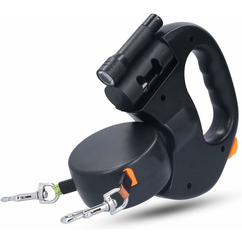 Csparkv - Laisse Double pour 2 Chiens,Laisse Chien Enrouleur pour Chien Jusqu'à 25kg/55 lb,Ruban en Nylon Solide Extensible à 3M, avec Coutures