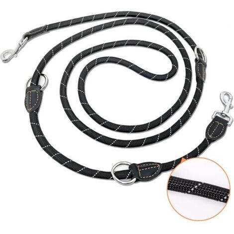 Laisse double pour chien – 3 m, réglable en 3 positions, nylon résistant, laisse d’épaule multifonction pour promenade confortable