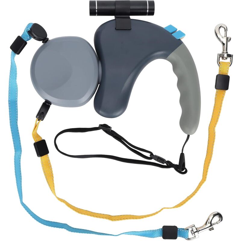 Laisse Double pour Chien, Laisse rétractable avec lumière led pour Deux Chiens (Gris)