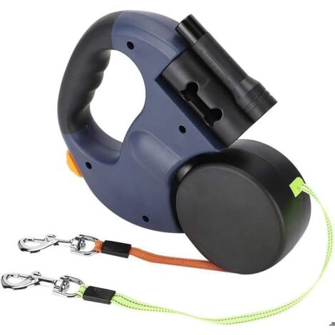 Laisse Double pour Chien Rétractable,3m,Télescopique Lisse Solide et Résistant aux Morsures,Fil Réfléchissant,Jusqu\'à 50 LB