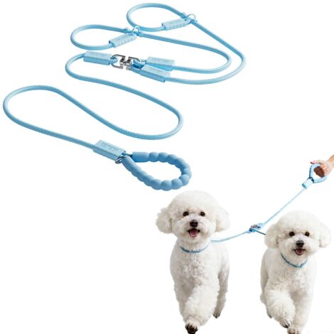 Laisse double réglable de 1,8 m pour 2 petits chiens, avec 200 kg, rotative à 360 °, avec poignées rembourrées confortables pour 2 chiens, pour l'entraînement et la sortie, bleu, 180 cm