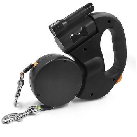 Laisse double rétractable pour chien avec deux cordes de 3 m, laisse double anti-nœuds à 360° pour promener deux chiens jusqu'à 22,7 kg (noir)