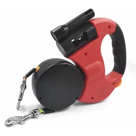 Laisse double rétractable pour chien avec deux cordons de 3 mètres de long, laisse double sans enchevêtrement à 360° pour promener deux chiens jusqu'à 22,7 kg, rouge