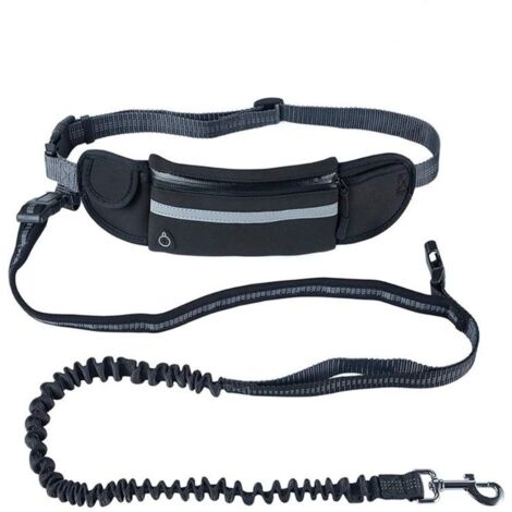 Laisse flexible pour chien avec sac ventral, noire