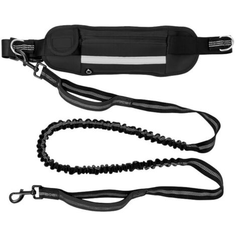 Laisse , Main Libre Chien, pour Ceinture, Running, Anti-tirons, réfléchissant, 160-220 cm (Noir)