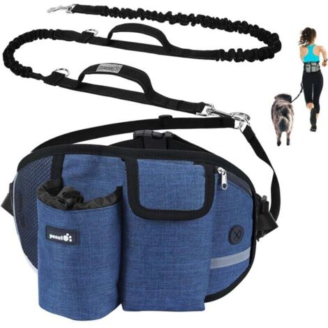 Laisse Mains Libres pour Chien Jusqu'à 110kg Absorption de Choc Confortable Réfléchissante Course à Pied Jogging Marche Bleu