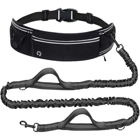 Laisse mains libres pour chien, sac réfléchissant et antidérapant avec poches et bretelles rembourrées double couche, convient pour les promenades, les balades et la course en extérieur, noir.