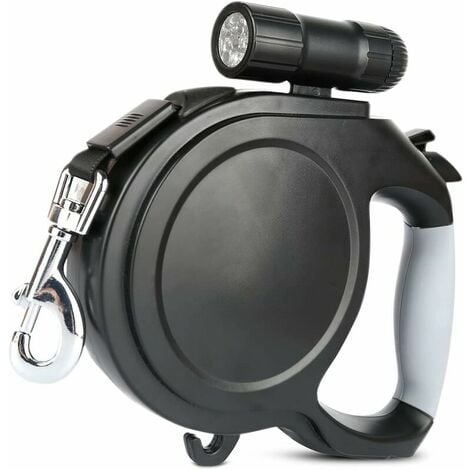 Laisse pour Chien avec LED Lampe de Poche, Laisse Rétractable pour Chiens de Jusqu'à 30kg avec Poignée Antidérapante,Laisse Chien Enrouleur Réutilisable,Frein à Une Main, Noir 8M