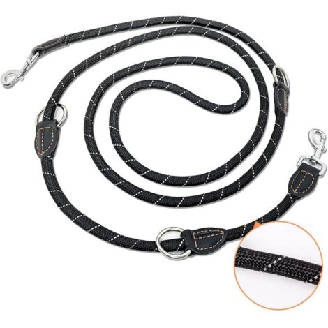 Laisse pour chien, double laisse multifonction de 3 m, réglable dans 3 directions, laisse d'épaule en nylon