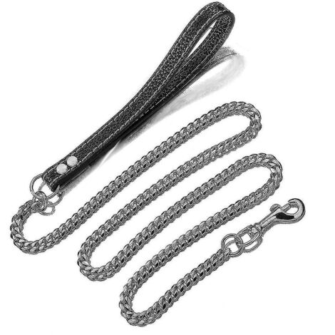 Laisse pour chien en métal de 10 mm avec poignée rembourrée, pour chiens de taille moyenne, couleur argent.