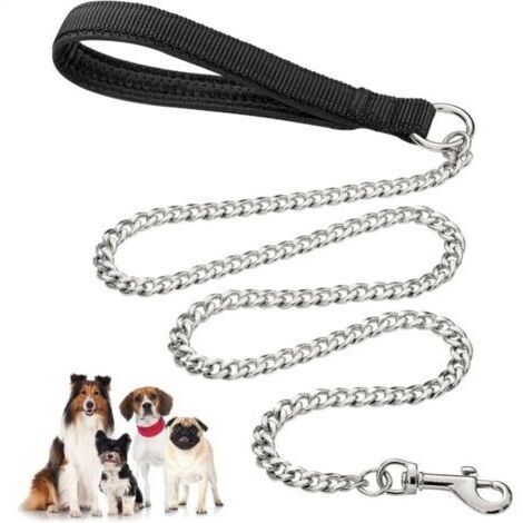 Laisse pour Chien en Métal Robuste, 120cm x3mmChaîne de Laisse pour Animal de Compagnie à L'épreuve de La Mastication avec Poignée Rembourrée Douce pour Chiens de Grande et Moyenne Taille