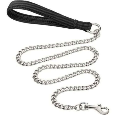 Laisse pour chien en métal robuste, 180 cm, résistante aux morsures, avec poignée rembourrée souple pour chiens de grande et moyenne taille (180 cm 3 mm)