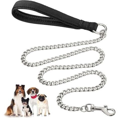 Laisse pour chien en métal robuste, laisse en chaîne résistante aux morsures de 120 cm avec poignée rembourrée douce pour chiens de grande et moyenne taille (120 cm x 3 mm)