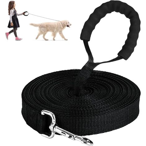 Laisse pour chien en nylon de 3 m avec poignée rembourrée (noir)