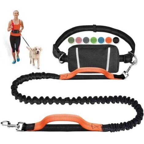 Laisse pour chien mains libres élastique rétractable pour chien, course à pied, jogging, entraînement, randonnée avec chiens de taille moyenne à grande, pochette ceinture