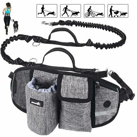 Laisse pour chien Mains libres Laisse pour chien Absorption des chocs Confort Coutures réfléchissantes Idéal pour la course à pied Jogging et la marche Blanc cassé-