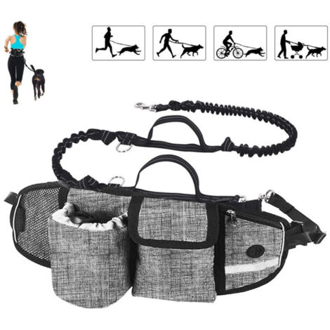 Laisse pour chien Mains libres Laisse pour chien Absorption des chocs Confort Coutures réfléchissantes Idéal pour la course à pied Jogging et la marche Gris cassé