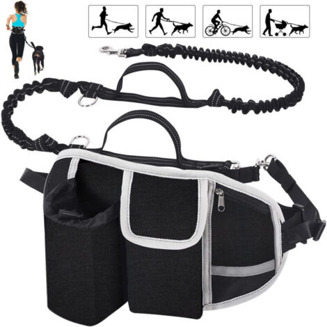 Laisse pour chien Mains libres Laisse pour chien Absorption des chocs Confort Coutures réfléchissantes Idéal pour la course à pied Jogging et la marche Noir cassé