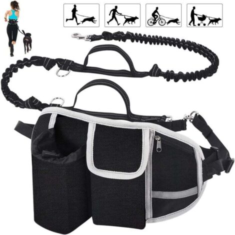 Laisse pour chien Mains libres Laisse pour chien Absorption des chocs Confort Coutures réfléchissantes Idéal pour la course à pied Jogging et la marche Noir cassé
