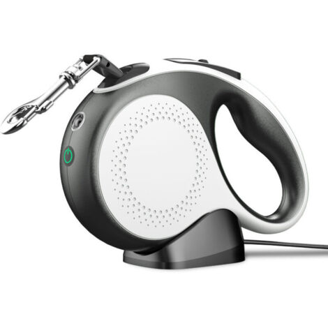 Laisse pour chien rétractable 5m avec lumière LED rechargeable, laisse pour chien rétractable (jusqu'à 30kg), avec verrouillage à bouton unique, sangle en nylon avec coutures réfléchissantes