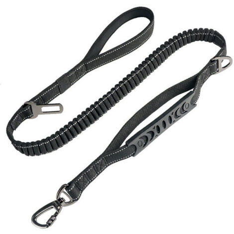 Laisse pour grand chien avec système anti-traction, 1,65 mètre, absorbant les chocs, coutures réfléchissantes, double poignée, noire.