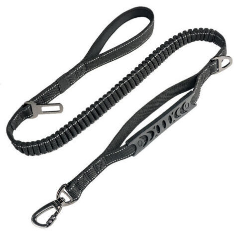 Laisse pour Gros Chien Anti-Traction (1.65 M)【Ceinture de Sécurité】 Absorption de Choc + Couture Réfléchissante + Double Poignée （Noir）