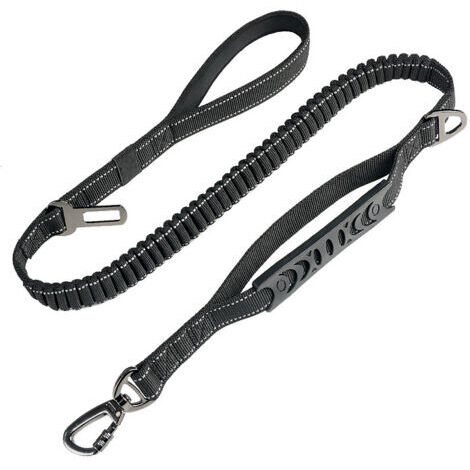 Laisse pour Gros Chien Anti-Traction (1.65 M)【Ceinture de Sécurité】 Absorption de Choc + Couture Réfléchissante + Double Poignée （Noir）