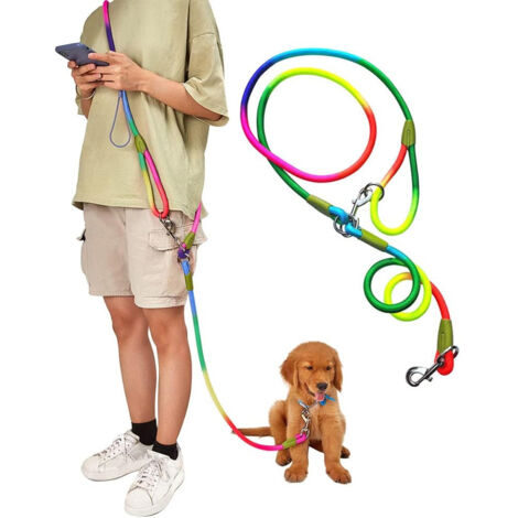 Laisse pour mains libres réfléchissantes, 2,3 mètres, longue de marche, anti-traction, pour chiens de grande taille moyenne et petite - Coloré